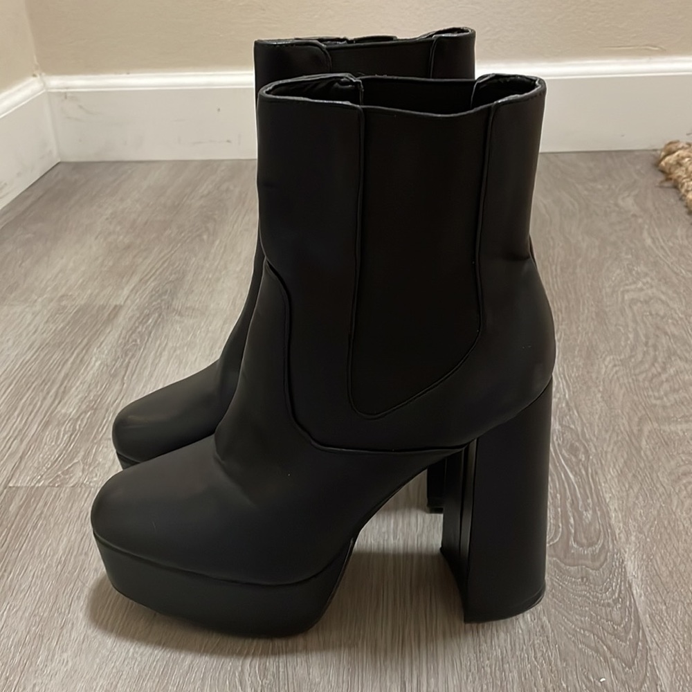 Dolls Kill public desire platform ankle black booties